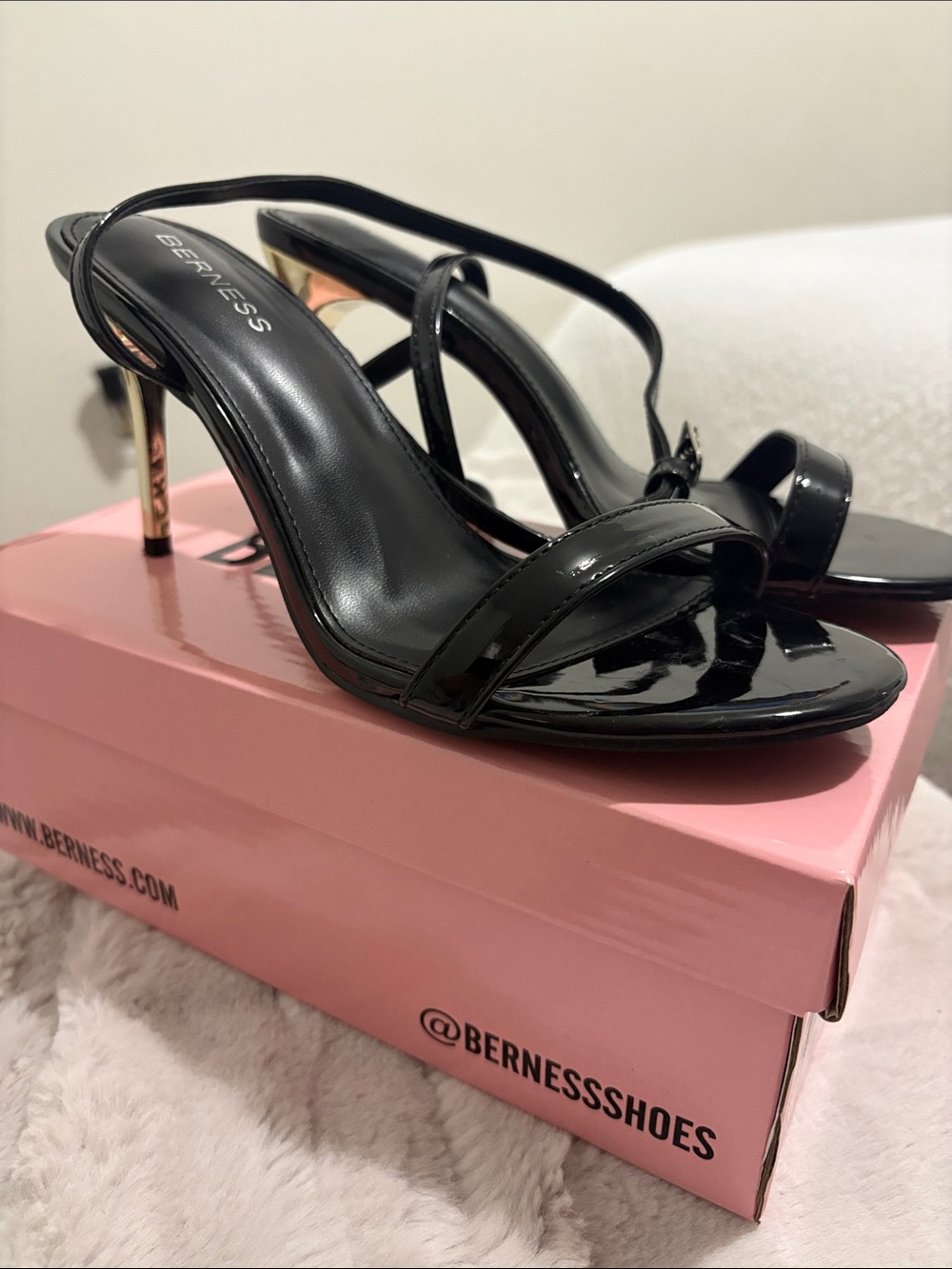 Berness Black Patent Strappy Heeled Sandals